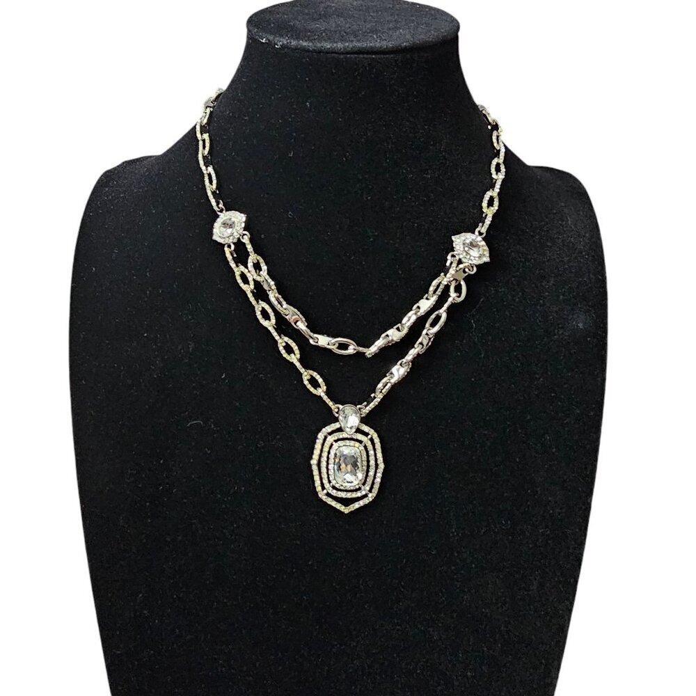 CAROLEE LUX Silver Tone Link Necklace And Pendent Rhinestone Necklace